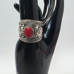Red Coral Ring Tibetan Handmade Adjustable Boho Southwestern Tribal Ethic New